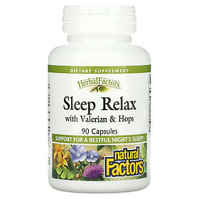 Сон та розслаблення з валеріаною та хмелем, Sleep Relax with Valerian&Hops, Natural Factors, 90 капсул