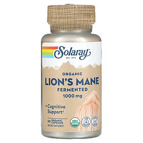 Їжовик гребінчастий органічно ферментований, 1000 мг, Organic Fermented Lion's Mane, Solaray, 60 капсул