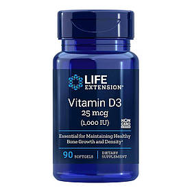 Вітамін D3, Vitamin D3, Life Extension, 25 мкг (1000 МО), 90 гелевих капсул