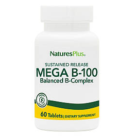 B-комплекс повільного вивільнення, MEGA В-100, Natures Plus, 60 таблеток