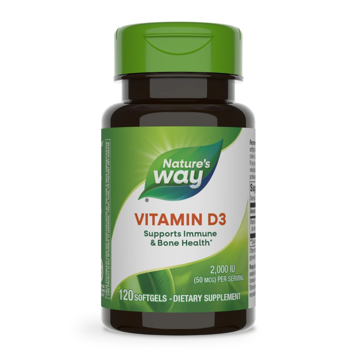 Вітамін D3, 50 мкг (2000 МО), Vitamin D3, Extra Strength, Nature's Way, 120 гелевих капсул, фото 1