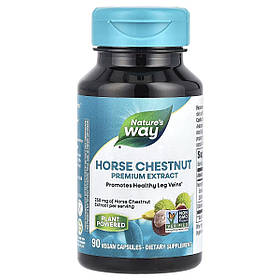 Кінський каштан, преміум екстракт, 250 мг, Horse Chestnut, Premium Extract, Nature's Way, 90 вегетаріанських капсул