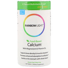 Кальцій з Магнієм і Вітаміном D3, Food-Based Calcium with Magnesium & Vitamin D3, Rainbow Light, 180 таблеток