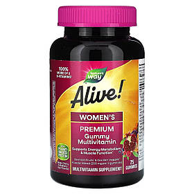 Мультивітаміни преміум для жінок, смак фруктів, Alive! Women's Premium Gummy Multivitamin, Nature's Way, 75 жувальних цукерок
