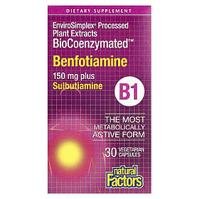 Бенфотіамін та сульбутіамін, BioCoenzymated, Benfotiamine plus Sulbutiamine, Natural Factors, 30 вегетаріанських капсул