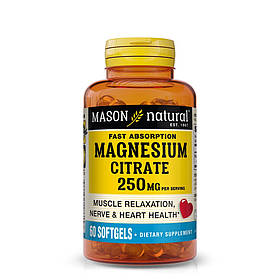 Магній цитрат, 250 мг, Magnesium Citrate, Mason Natural, 60 гелевих капсул