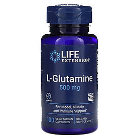 L-глютамін, 500 мг, L-Glutamine, Life Extension, 100 вегетаріанських капсул