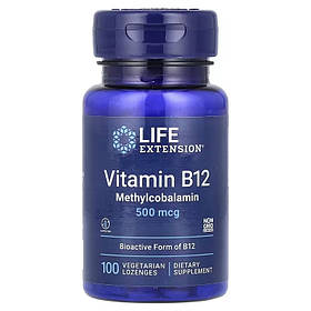 Вітамін B12, Метилкобаламін, 500 мкг, смак полуниці, Vitamin B12, Methylcobalamin, Life Extension, 100 жувальних таблеток