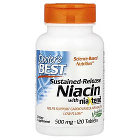 Ніацин, Вітамін В3, 500 мг, Sustained-Release Niacin with niaXtend, Doctor's Best, 120 таблеток