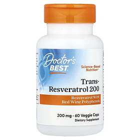 Ресвератрол, 200 мг, Trans-Resveratrol 200, Doctor's Best, 60 вегетаріанських капсул