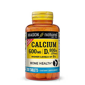 Кальцій 600 мг з Вітаміном D3 800 МО, Calcium 600 mg з Vitamin D3 800 IU, Mason Natural, 200 таблеток