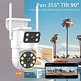 Ip WiFi камера вулична поворотна 8Mp PTZ-A30 2 незалежні обʼєктиви з віддаленим доступом датчик руху нічне бачення, фото 4
