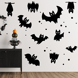 Наклейки на Хелловін Веселі кажани 10 шт. декор стін вікон Happy Pocket Набір S чорний матовий