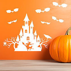 Наклейки на стіну Хелловін Замок відьми кажани декор Happy Pocket Набір білий матовий