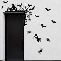 Вінілові наклейки Хелловін куточок рамка Гарбузи Павуки Кажани Привид Happy Pocket Набір чорний матовий