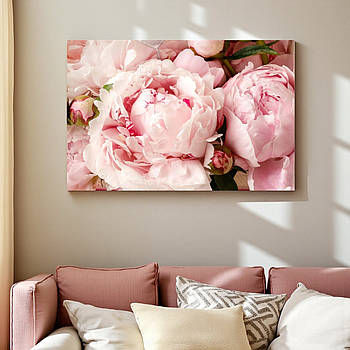 Модульна картина «Ніжні рожеві півонії» 60х40 см Друк на полотні Стильний настінний декор для інтер’єру