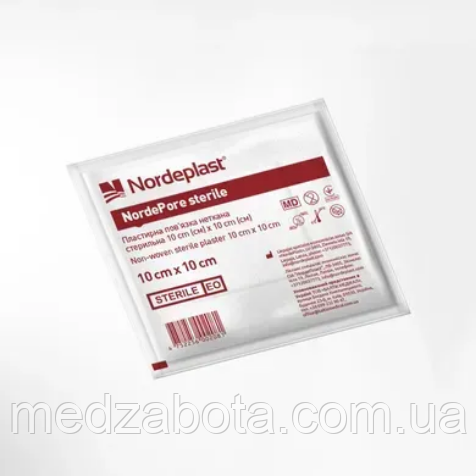 Пов'язка пластирна неткана 10см*10см NordePlast, фото 1