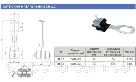 Затискач анкерний ЗН 2.2 4х(16-35) ЛІЗО, фото 2