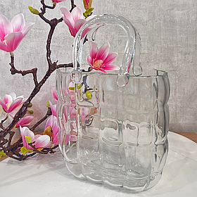 Ваза з прозорого скла у формі Сумочки 18*9*28см