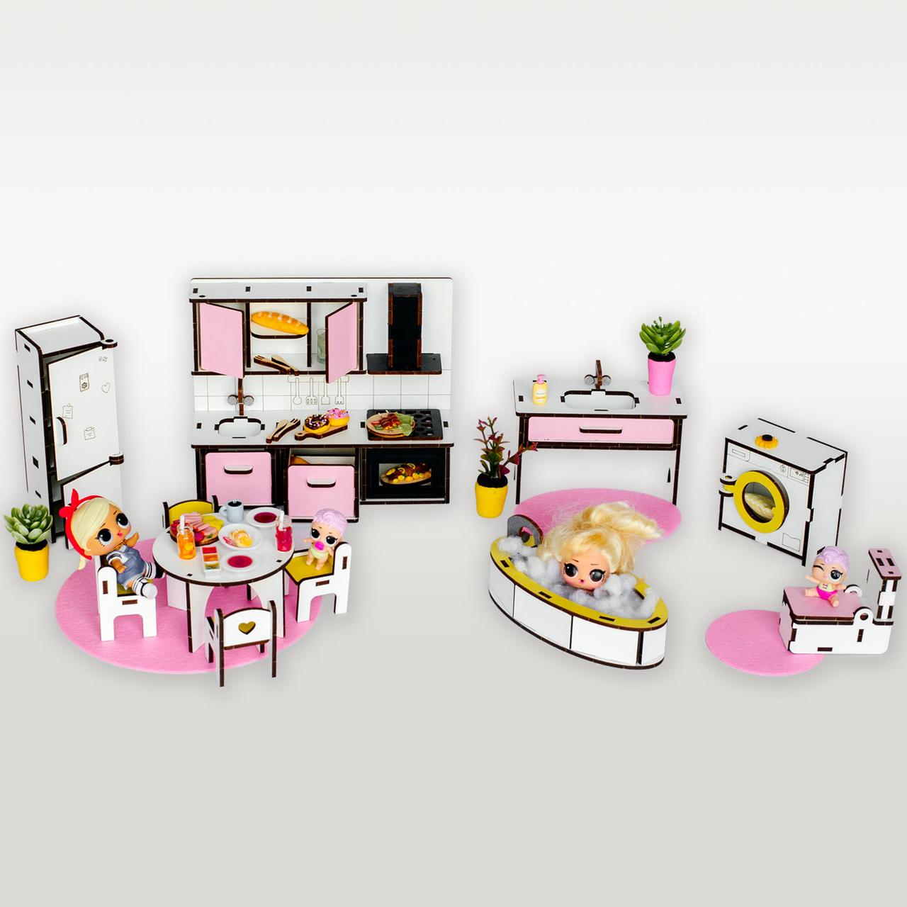 "Кухня + Ванна New" набір лялькових меблів NestWood для Лол, рожевий, фото 1