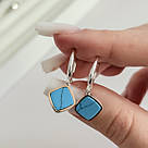 Срібні сережки-підвіски з блакитною бірюзою в обрамленні золота «Бачата» - срібло 925, золото 375 проби, фото 3