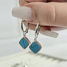 Срібні сережки-підвіски з блакитною бірюзою в обрамленні золота «Бачата» - срібло 925, золото 375 проби, фото 2