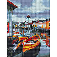 Алмазна мозаїка "Човен біля містечка" 30*40см