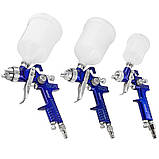 Набір пневматичних фарбувальних пістолетів (алюмінієвий корпус) HVLP (3 шт.) з редуктором 0,8 1,4 1,7 сопла Vorfal V01108, фото 4