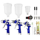 Набір пневматичних фарбувальних пістолетів (алюмінієвий корпус) HVLP (3 шт.) з редуктором 0,8 1,4 1,7 сопла Vorfal V01108, фото 5