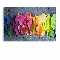 Картина на полотні «Кольорове листя – веселковий градієнт» 60х40 см Сучасний настінний декор для інтер’єру, фото 2