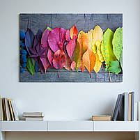 Картина на полотні «Кольорове листя – веселковий градієнт» 60х40 см Сучасний настінний декор для інтер’єру, фото 3