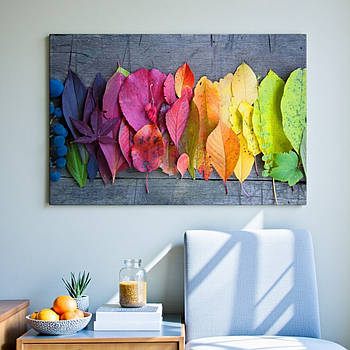 Картина на полотні «Кольорове листя – веселковий градієнт» 60х40 см Сучасний настінний декор для інтер’єру