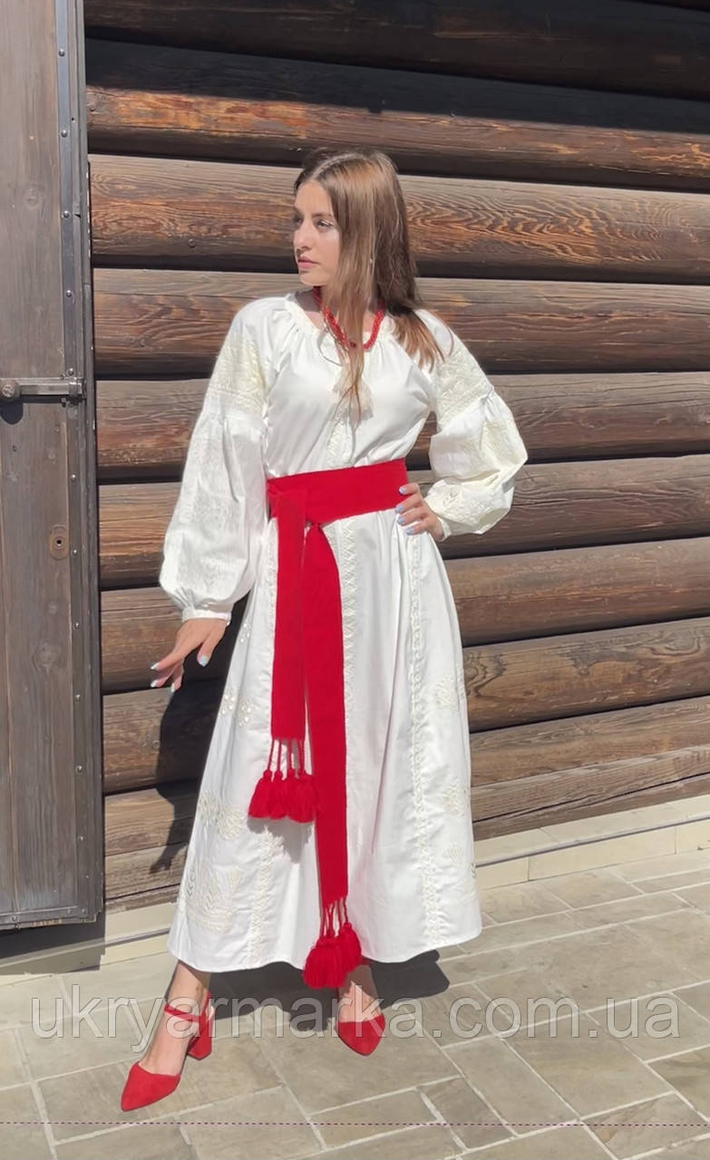 Вишита лляна сукня максі "Королівське айворі", фото 1