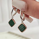 Срібні сережки-підвіски з зеленим малахітом в обрамленні золота «Бачата» - срібло 925, золото 375 проби, фото 3