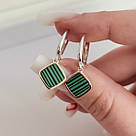 Срібні сережки-підвіски з зеленим малахітом в обрамленні золота «Бачата» - срібло 925, золото 375 проби, фото 2