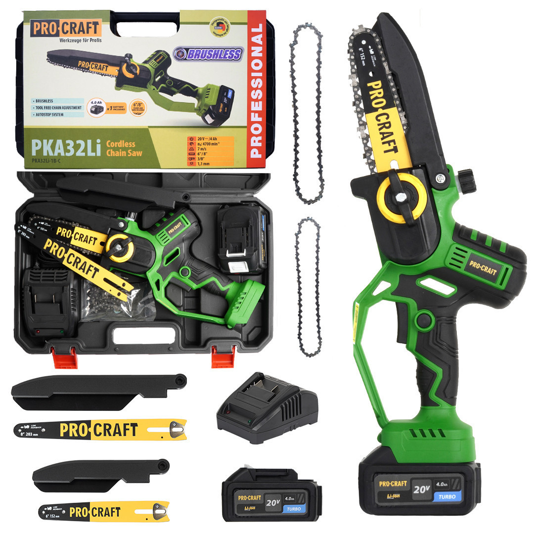 Ланцюгова міні пила акумуляторна Procraft PKA32Li безщіткова (1 АКБ, 4 А/год) в кейсі з кобурою