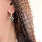 Срібні сережки-підвіски з авантюрином в обрамленні золота «Бачата» - срібло 925, золото 375 проби, фото 4