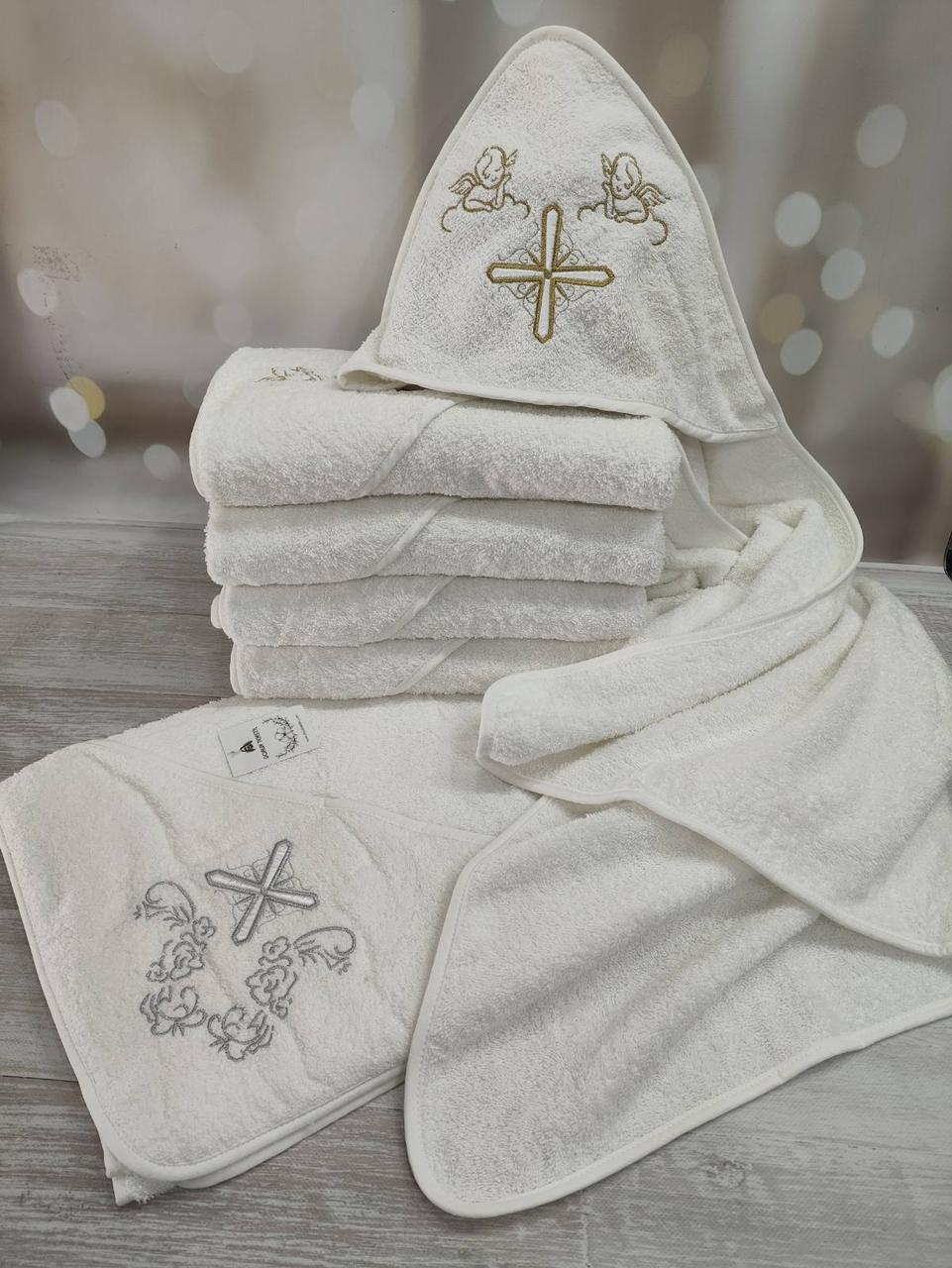 Рушник Крижма квадратний з капюшоном 100 на 100 см махровий, фото 1
