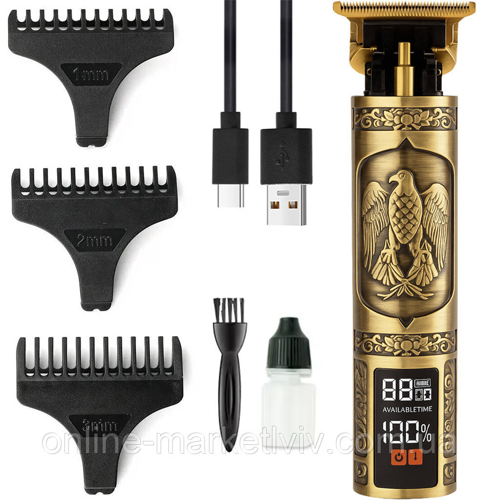 Акумуляторна машинка для стрижки волосся + 3 насадки, від USB, CB-935 / Триммер для стрижки / Чоловічий триммер для бороди, фото 1