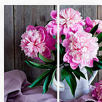 Модульна картина «Рожеві півонії» Триптих на полотні 90х60 см Квітковий настінний декор Друк на полотні, фото 4