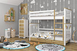 Двоярусне дитяче ліжко Mebigrand Скандинавія Міні Білий (RAL9003) + Горіх світлий 90х200 см з ящиками (DMBG-2368)