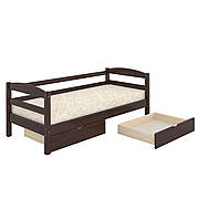 Дитяче ліжко Mebigrand Чикаго Літл Горіх темний 80х190 см із заднім бортиком та ящиками (DMBG-2609)