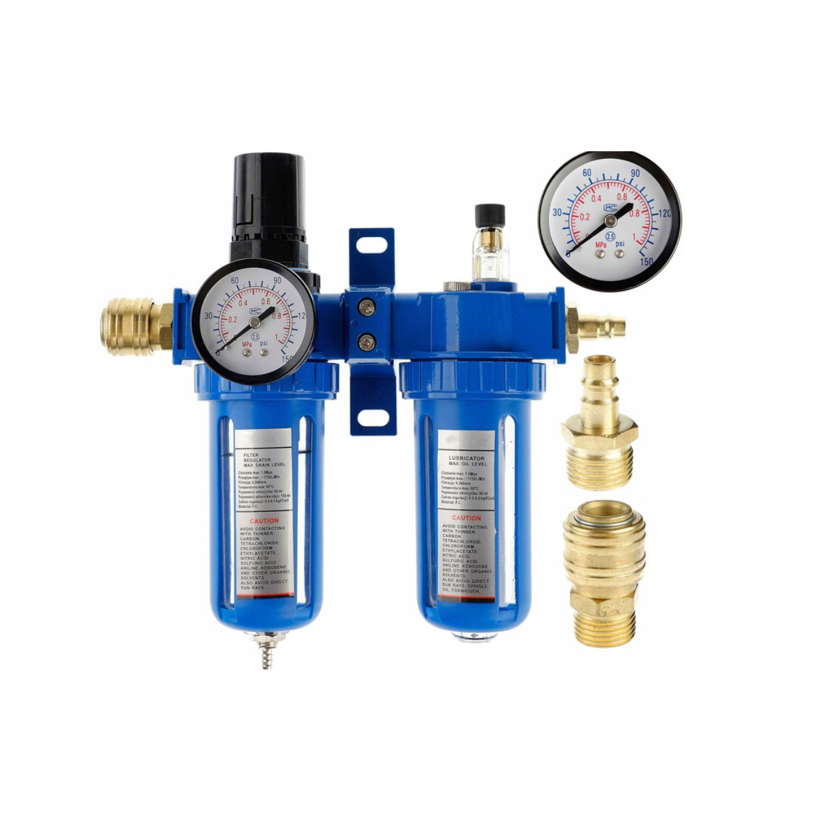 Пневматичний фільтр-регулятор з манометром і маслянкою 1/2" 10 бар / 150 PSI Vorfal V02006, фото 1