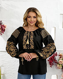 Вишиванка жіноча (чорне домоткане полотно) "Пташка"