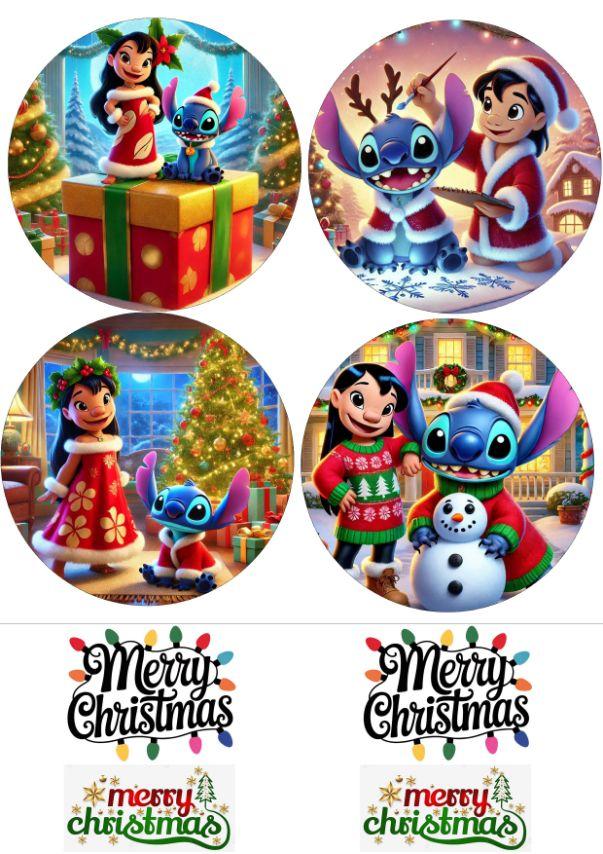 Вафельна картинка "Merry Christmas" "Stitch" /ВК-0083/ - А4, фото 1