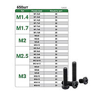 Набір Хрестоподібних Чорних Гвинтів З Напівкруглою Головкою М1.4, М1.7, М2, М2.5, М3 (650шт)