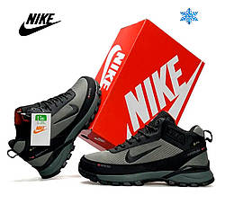 Чоловічі зимові кросівки Nike Rivah Fur Khaki Black, черевики Найк спортивні текстиль на хутрі хакі. Чоловіче взуття