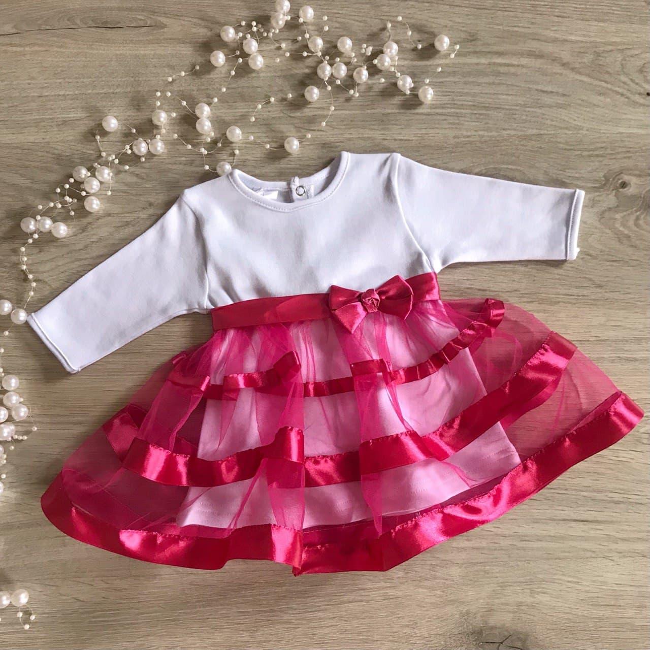 Коралова сукня для дівчинки фатин святковий образ з бантиком розміри 56-92 для гостей та урочистостей