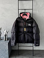 Чоловіча зимова куртка-пуховик Stussy Чорний з рожевим пуховик Stussy Тепла куртка Stussy на зиму до -20°C