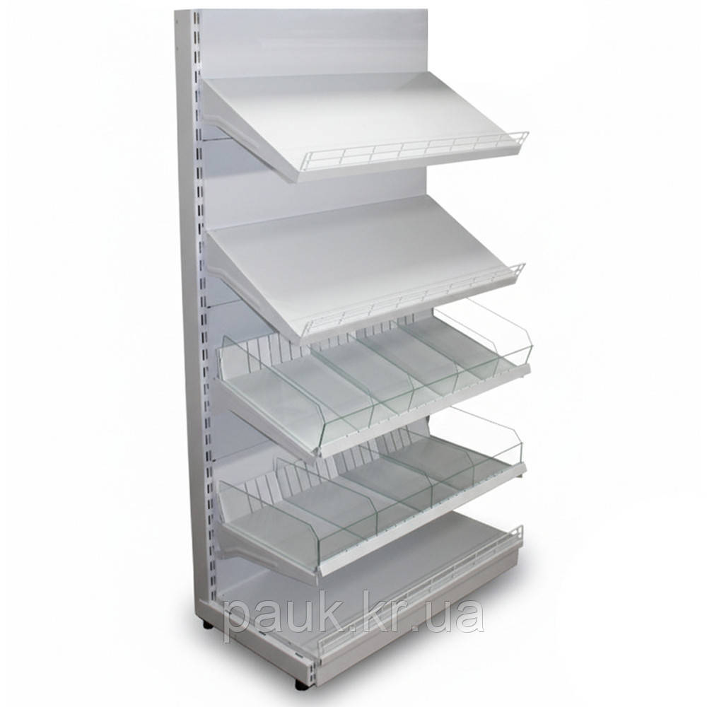 Стелаж для кондитерських виробів 1900х950 мм ТИП 4, приставний стелаж торговий, стелаж для спецій, стелаж зі скляними відділами, фото 1